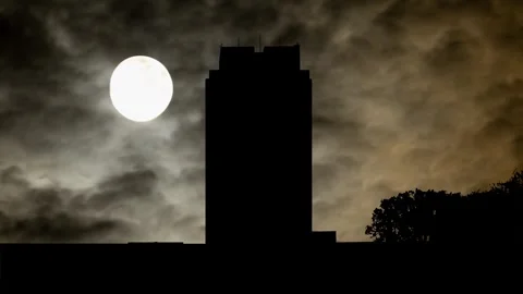 North Dakota State Capitol Building By Night with Dark Atmosphere, Fog, Smoke Stock Footage 273333647