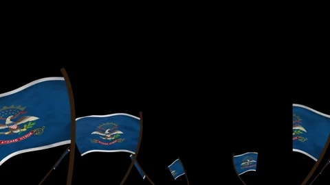 North Dakota State Flags Waving Crowd. Realistic 4K 60fps Seamless Loop Stock Footage 338406059