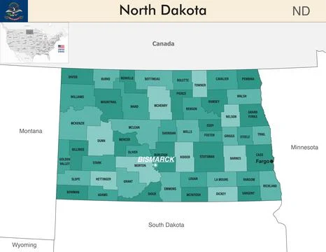 North Dakota state map with counties borders Stock Illustration