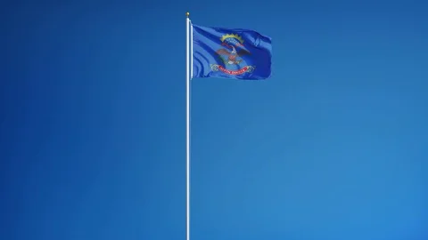 North Dakota (U.S. state) flag in slow motion seamlessly looped with alpha Stock Footage 70144585