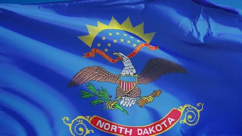 North Dakota (U.S. state) flag in slow motion seamlessly looped with alpha Stock Footage 70145208