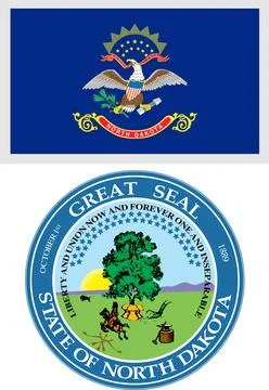 North Dakota US State Flag and Coat of Arm Design Stock Illustration