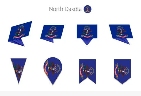 North Dakota US State flag collection, eight versions of North Dakota vecto.. Stock Illustration