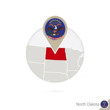 North Dakota US State map and flag in circle. Map of North Dakota, North Da.. Stock Illustration