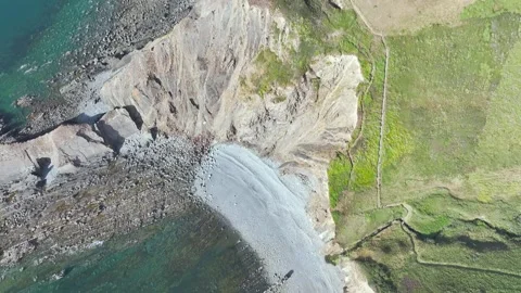 North Devon and Cornwall Coastpath Border, Welcombe Mouth Beach, Devon, Cornwall Stock Footage 342076147