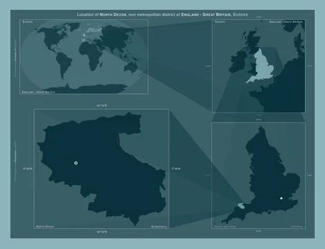 North Devon, England - Great Britain. Described location diagram Illustrazione stock