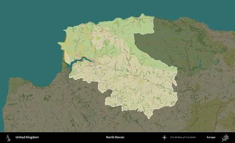 North Devon highlighted, United Kingdom. OpenStreetMap Humanitarian Illustrazione stock