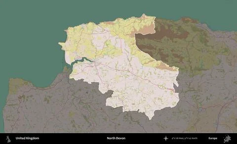 North Devon highlighted, United Kingdom. OpenStreetMap Standard Stock Illustration