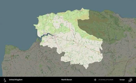North Devon highlighted, United Kingdom. OpenStreetMap German Stock Illustration