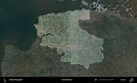North Devon highlighted, United Kingdom. Satellite B 스톡 일러스트