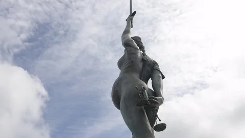 North Devon Liberty Statue Timelapse, Damien Hirst, Ilfracombe, Verity, Clouds Stock Footage 80144402