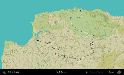 North Devon outlined, United Kingdom. OpenStreetMap Humanitarian Stock Illustration
