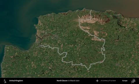 North Devon outlined, United Kingdom. Sentinel. March 2021 Stock Illustration