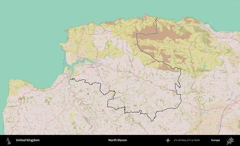 North Devon outlined, United Kingdom. OpenStreetMap Standard 스톡 일러스트