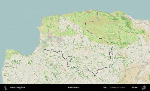 North Devon outlined, United Kingdom. OpenStreetMap French 스톡 일러스트