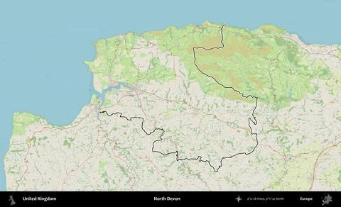 North Devon outlined, United Kingdom. OpenStreetMap German Illustrazione stock