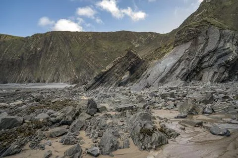 North Devon rugged coastal beach at Hartland Quay Foto stock