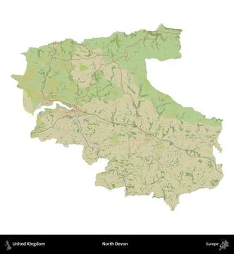 North Devon, United Kingdom, isolated on white. OpenStreetMap Humanitarian Stock Illustration