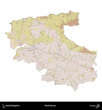 North Devon, United Kingdom, isolated on white. OpenStreetMap Standard Stock Illustration