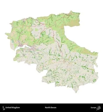 North Devon, United Kingdom, isolated on white. OpenStreetMap French Stock Illustration