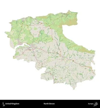 North Devon, United Kingdom, isolated on white. OpenStreetMap German Stock Illustration