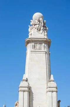 North-eastern side of the Cervantes monument on the Square of Spain Stock Photos