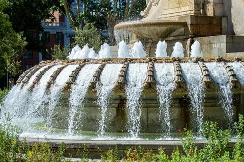 North-eastern side of the Cervantes monument on the Square of Spain Stock Photos