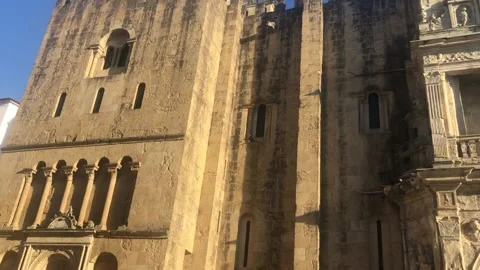 North façade of the Cathedral of Coimbra Stock Footage 197472055