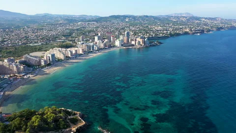 North face beach Beach in the seashore of Calpe Village in Spain. Stock Footage 145315879