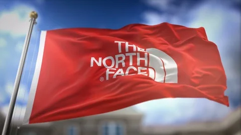 The North Face Red Flag Waving Slow Motion 3D Rendering Blue Sky Background.. Stock Footage 75665673