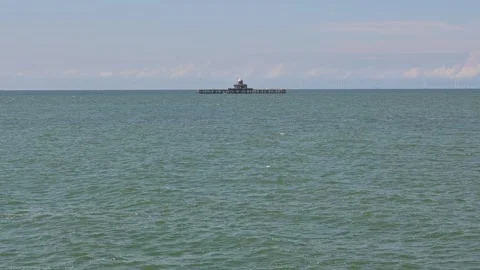 North facing view of the detatched end of the pier in Herne Bay, Kent Stock Footage 276331277