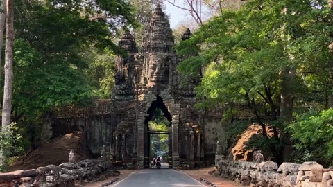North Gate of Angkor Thum in Angkor Wat temple complex, Siem Reap, Cambodia 4K Stock Footage 237656241