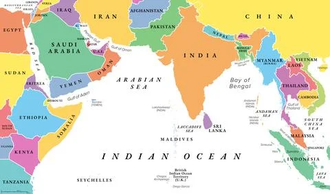 North Indian Ocean, multi colored political map Stock Illustration