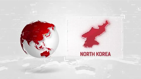North Korea 4K Tech Map Beside Globe On White Background Stock Footage 338240309
