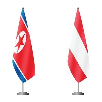 North Korea and Austria flags on flagpoles for official ceremonies and meetings Stock Illustration