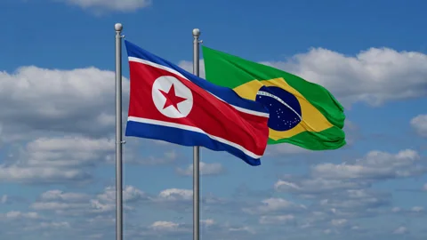 North Korea and Brazil flags Stock Footage 287744302