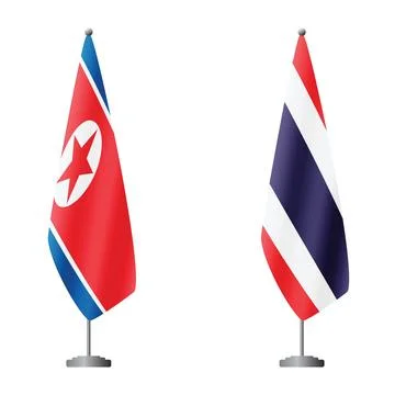 North Korea and Thailand flags on flagpoles for official ceremonies and meetings Stock Illustration