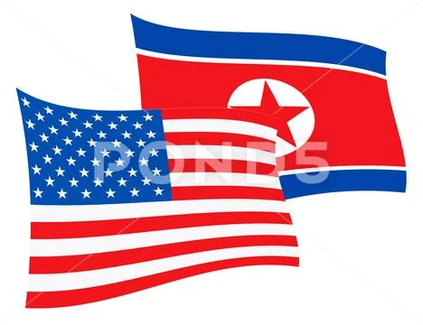 North Korea And United States Talks Flags 3d Illustration Stock Illustration