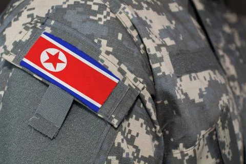 North Korea army uniform patch flag on soldiers arm. Military Concept Fotos de archivo