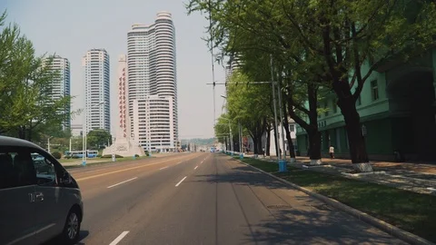 North Korea, Camera car through the streets of a deserted Pyongyang Stock-Footage 89809482