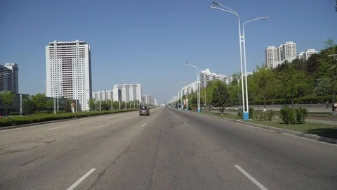 North Korea, Camera car through the streets of a deserted Pyongyang Stock-Footage 89832869