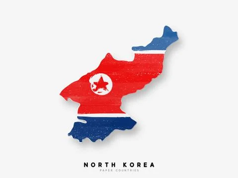 North Korea detailed map with flag of country. Painted in watercolor paint co Stock Illustration