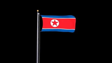North Korea flag. 3D rendering, loop able with alpha channel Stock Footage 75001770