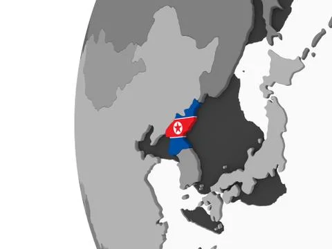 North Korea with flag on globe Stock Illustration