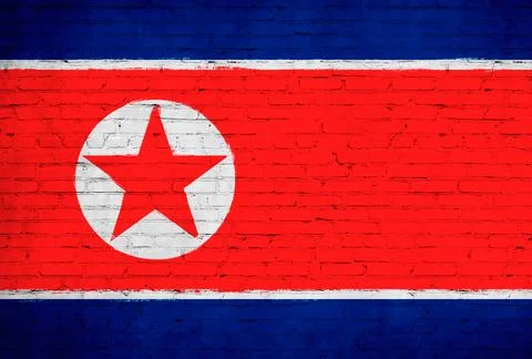 North Korea flag painted on brick wall. National country flag background phot Stock Illustration