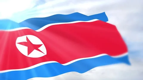 North Korea Flag Seamless Loop 4k 60fps on Sky Background Stock Footage 340619293