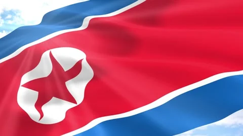 North Korea Flag Seamless Loop 4k 60fps on Sky Background Stock Footage 341567026