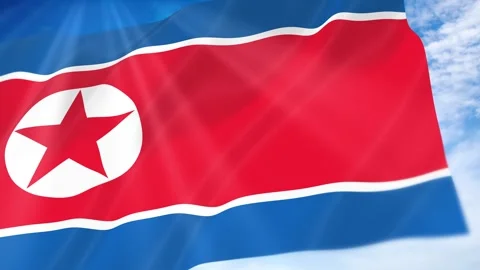 North Korea Flag Seamless Loop 4k 60fps on Sky Background Stock Footage 341675845