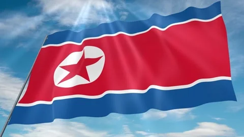 North Korea Flag Seamless Loop 4k 60fps on Sky Background Stock Footage 341762287