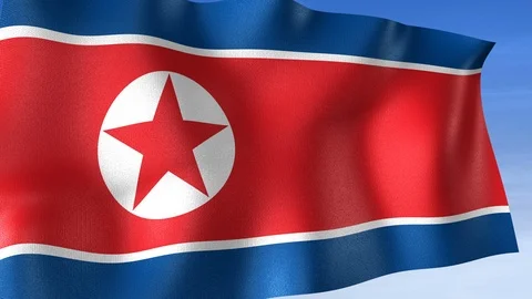 North Korea Flag - Set of 3 Angles with Masks [3WaveSeries] Stock Footage 103474866